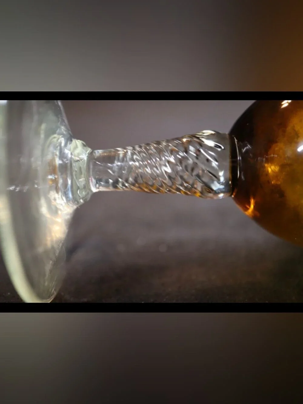Vintage Hand-Blown Amber Etched Trumpet Bud 8” Footed Vase - Picture 5 of 7